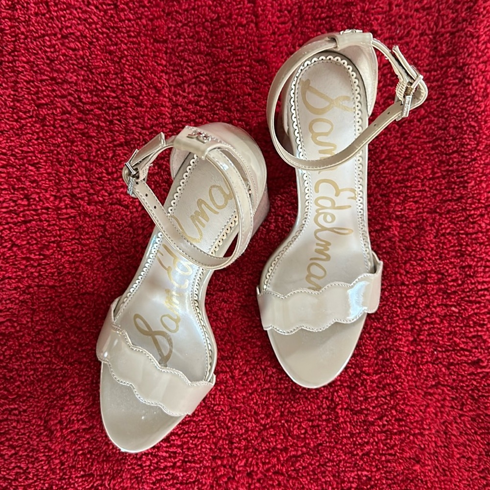 Sam Edelman, beige, patent leather dress sandal with heels